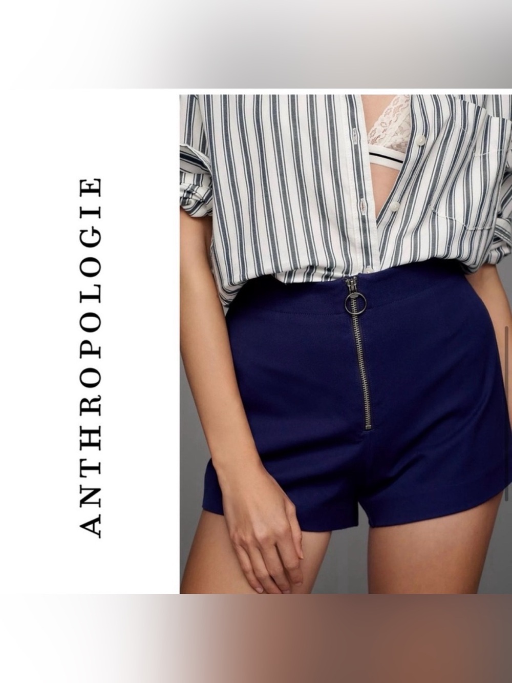Anthropologie Navy High-Rise Zip Front Women’s Shorts